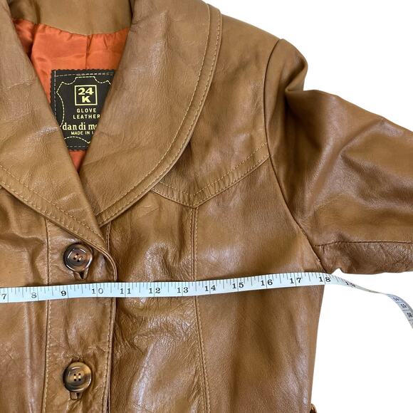 Vintage Dan Di Modes 24K Glove Leather Trench Coat Tan Brown Fitted Sz 8 - Picture 13 of 16